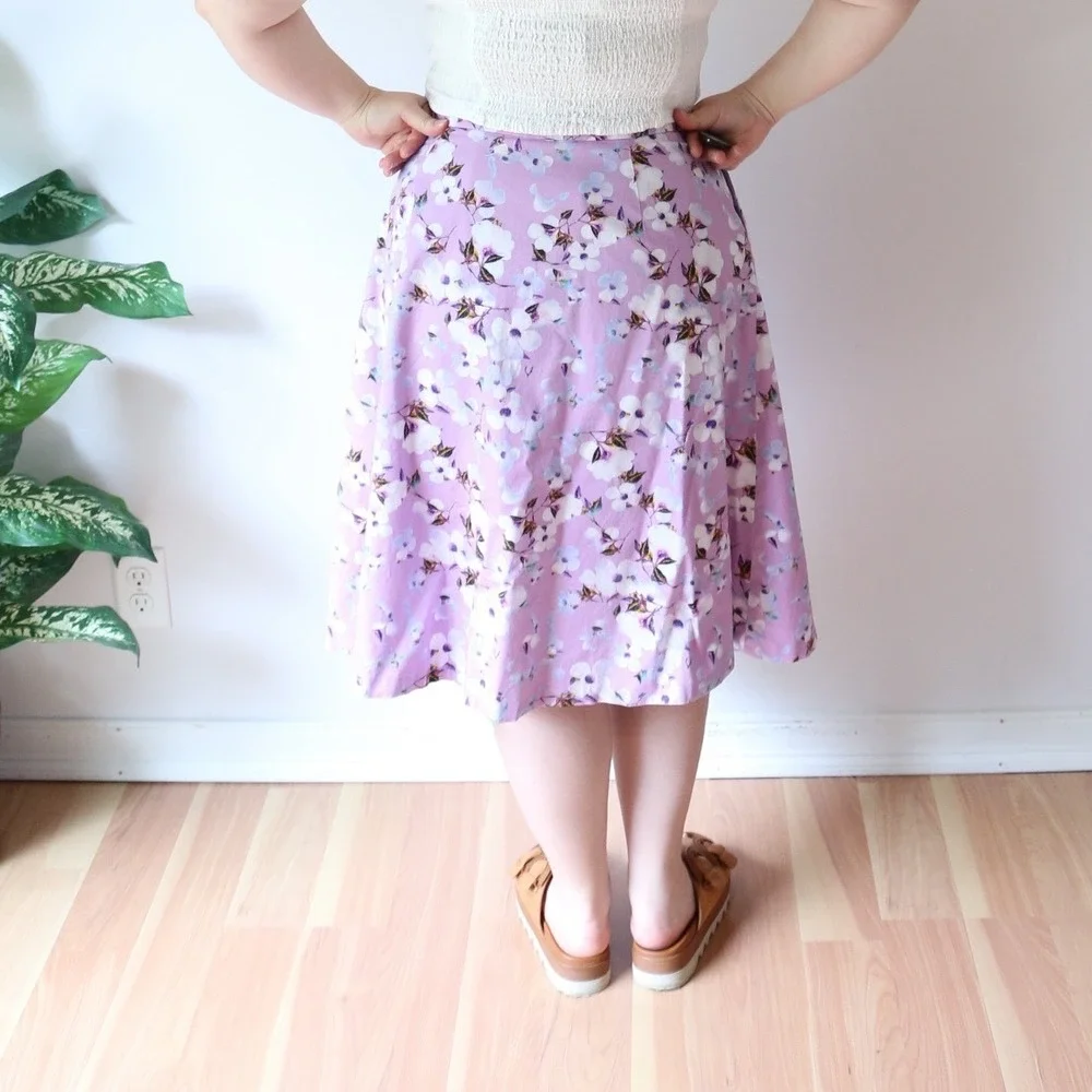 Talbots A-Line‎ Skirt Purple Floral Print Lined Knee Length Size 14